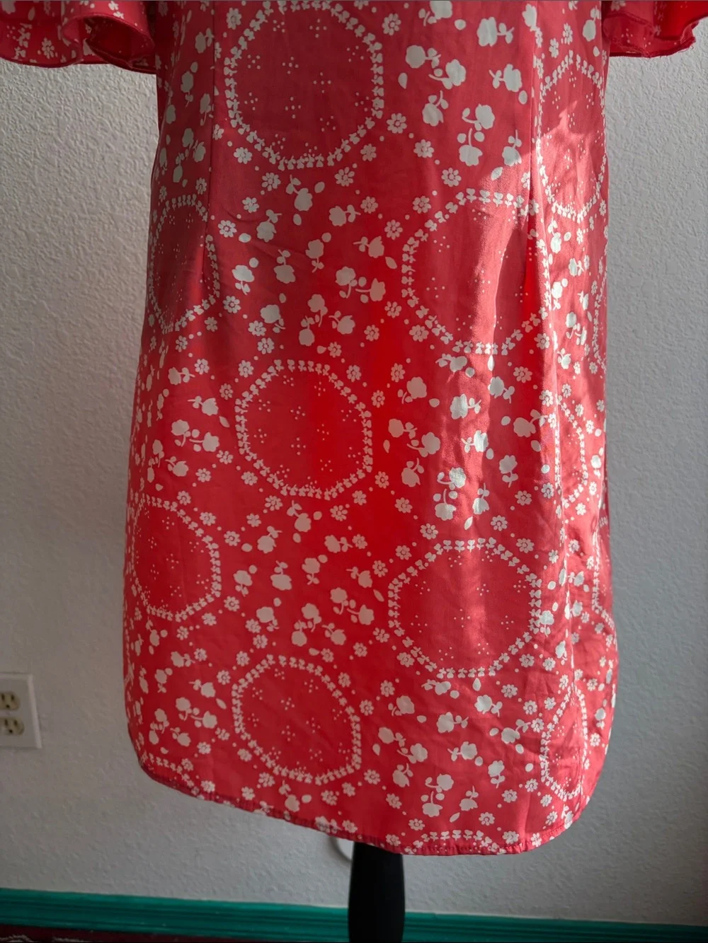 NWT Vintage Free People Mini Dress Coral Floral Sz 8 Ruffle-Sleeve MSRP $128